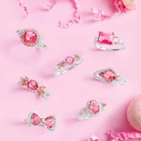 Pink & Peach Gemstone Flower Ring, 925 Sterling Silver Charmed Aroma 2019 - Picture 2 of 4